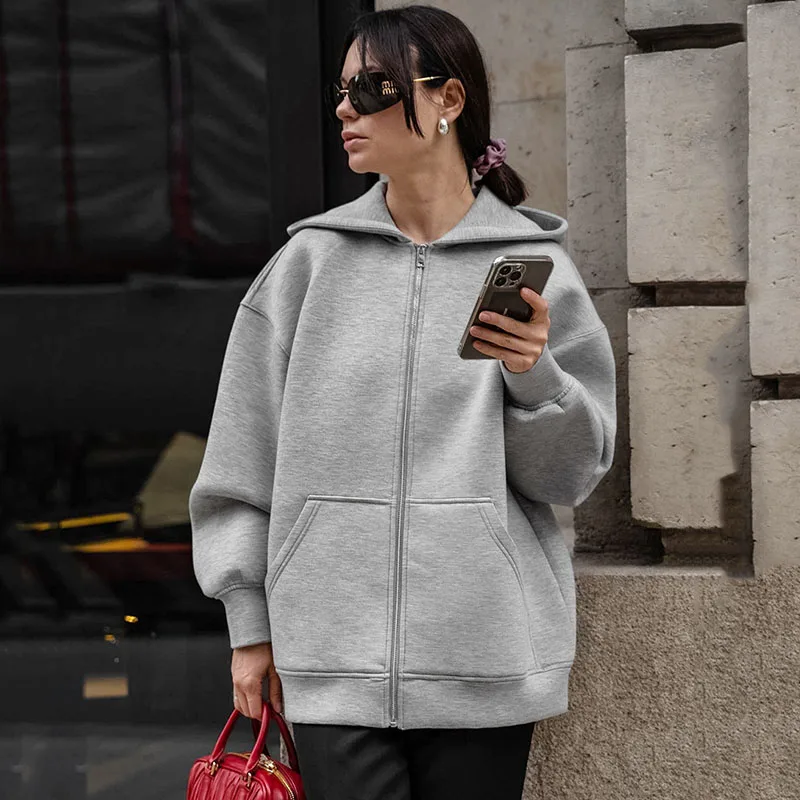 

New Autumn Winter Warm Long Jacket Hoodie Long Sleeve Bomber Jacket Coat Women Casual Outerwear Coat Tops Female Gray Sweatshirt