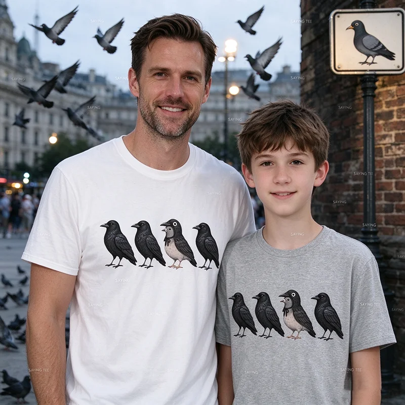 Funny Crow Pigeon Halloween Bird Lover Bird Nerd T-Shirt Y2k Horror Pigeon Fan Graphic Aesthetic Clothes Novelty Gift Cotton Tee