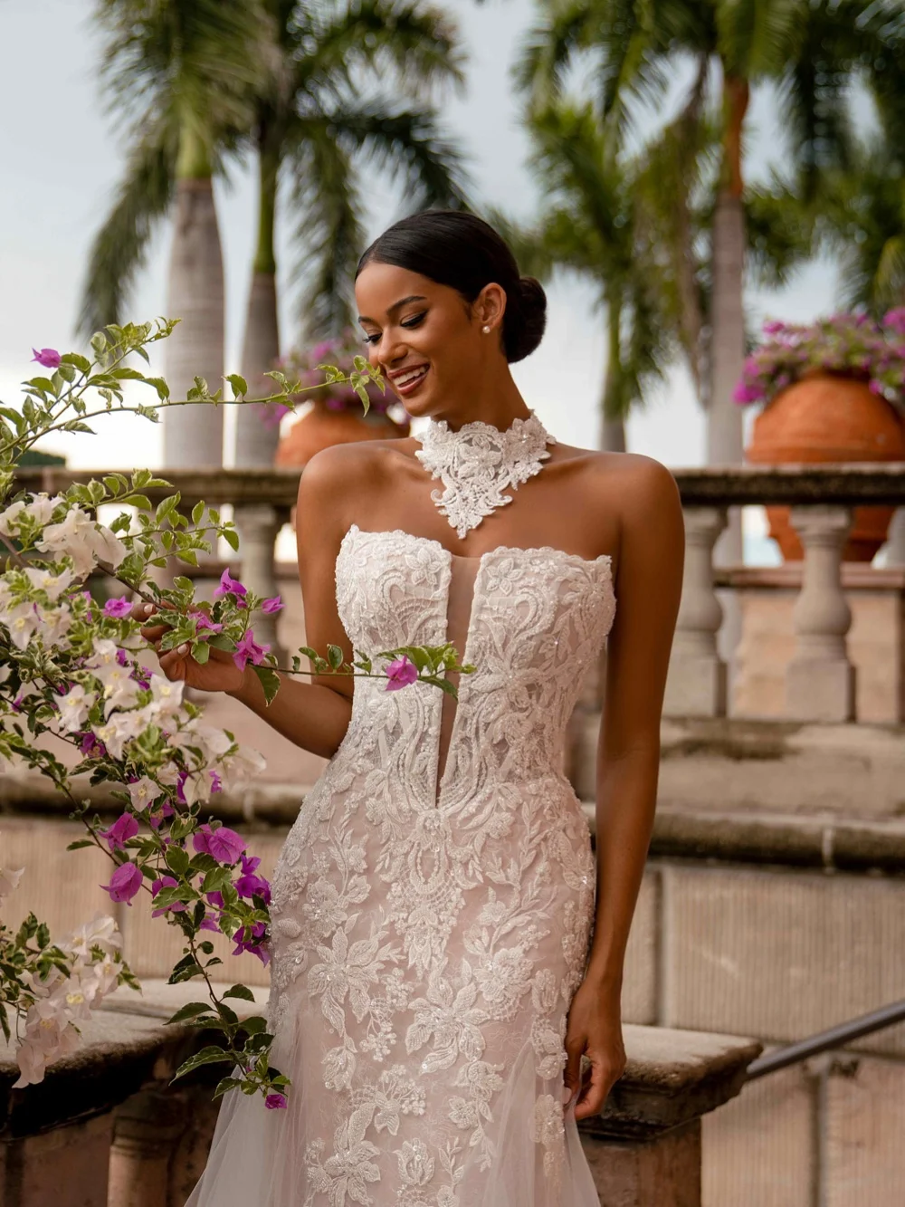 فستان زفاف ساحر مزين بالخرز بدون حمالات حورية البحر فستان زفاف طويل مخصص فساتين أنيقة بدون أكمام للعروس #3