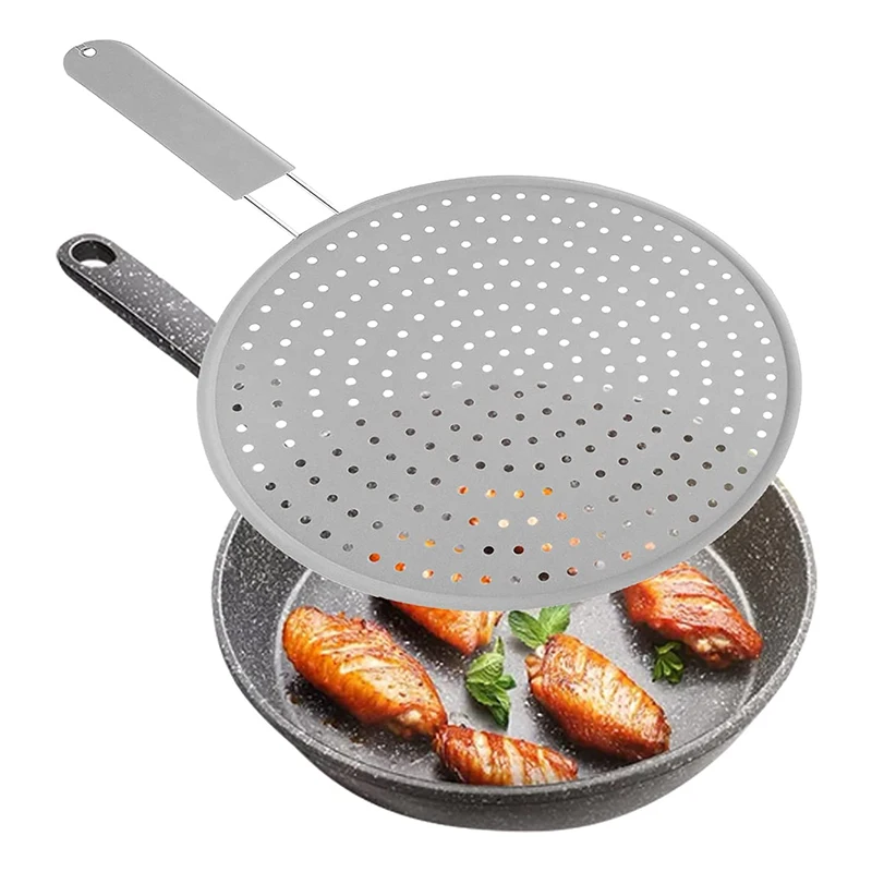 Silikon-Küchenspritzschutz mit Griff, hitzebeständiger Öl-Spritzschutz, Abflussbrett-Abdeckung, Deckel für die Küche, Bratpfanne – Detail 1