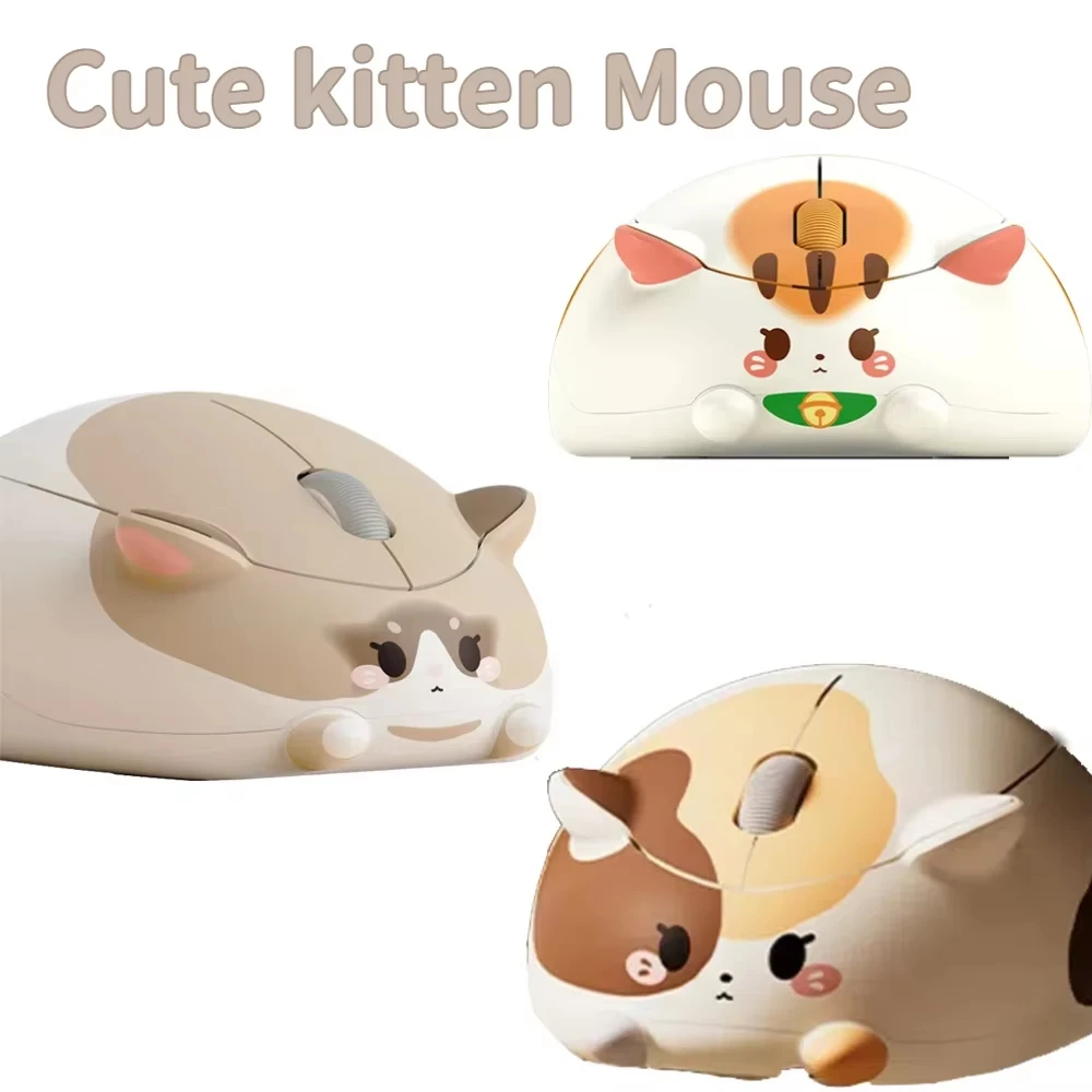 Cute Cat Animal Wireless Mouse For Girls,2.4G 3-Mode Connection Portable/Ergonomic Design Optical Mouse For PC Laptop Computer