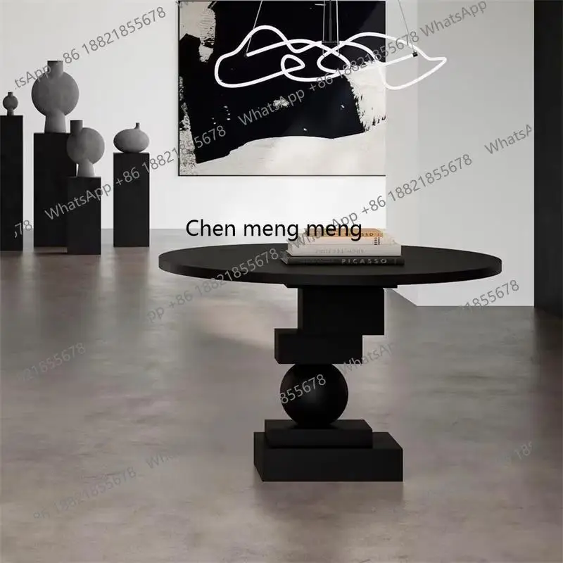 

Retro style solid wood dining table Household round dining table and chair combination B & B restaurant dining table