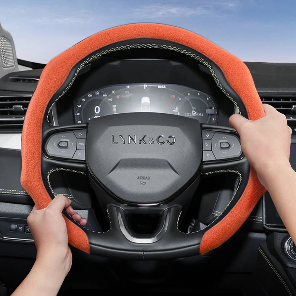 Suitable for Lynk & Co Premium Suede Snap-On Steering Wheel Cover, Non-Slip and Durable, Round and D-Shaped Steering Wheel Available 01 03 05 09 06 02 Em P Voiture Para Auto Funda Volante Coche Z20 Phev Accesorios