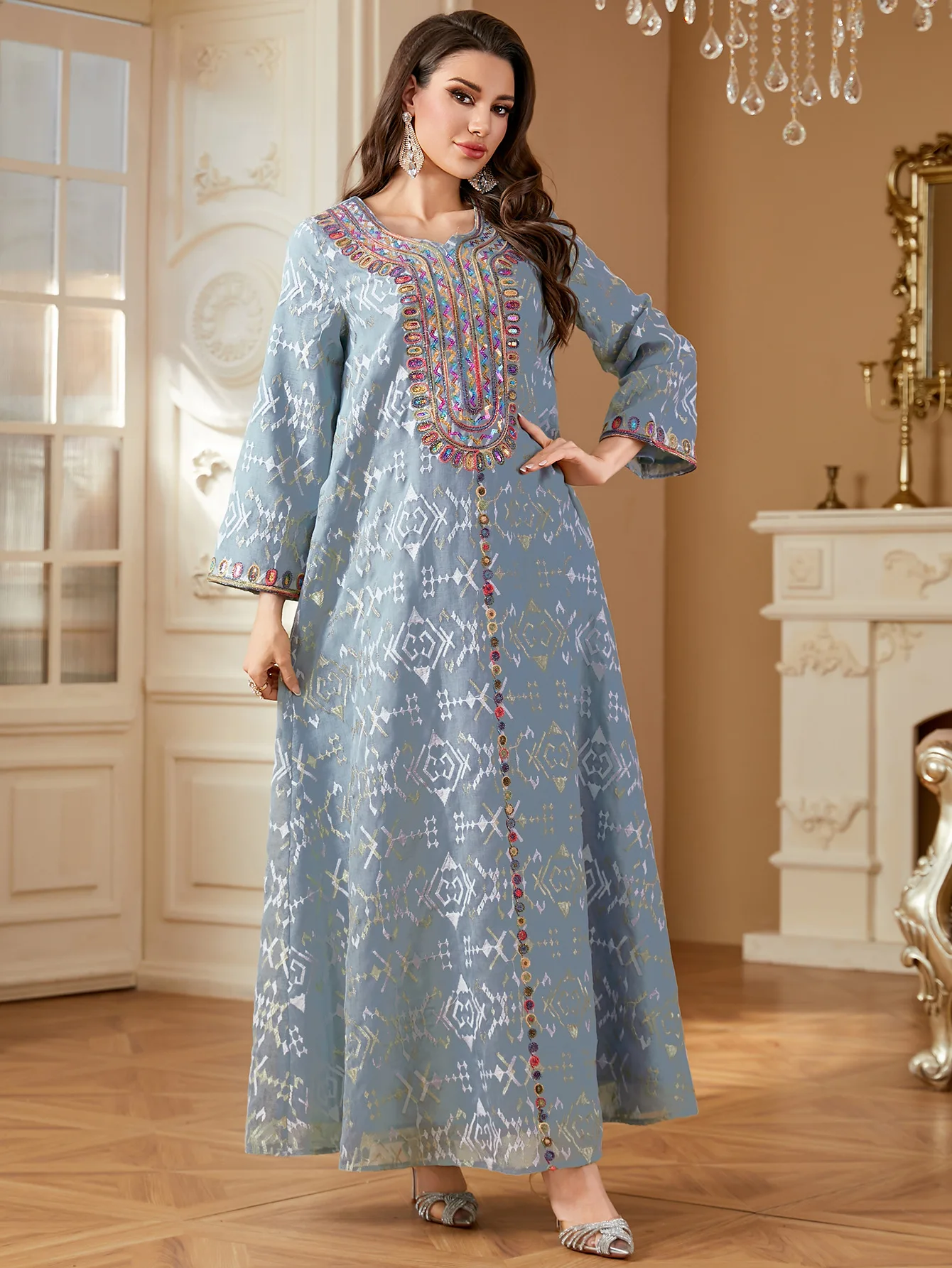 

Dubai Muslim Women Embroidered abaya Dresses for Morocco Ramadan Loose Arab Robe Jalabiya Casual Kaftan Turkish Islamic Femme