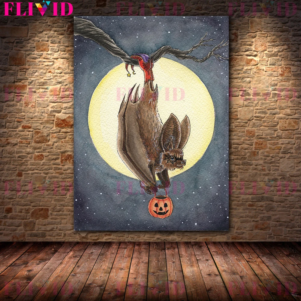 الغابات يونيكورن ، التنين القط ، الطيور مسكون ، خمر جدار الفن قماش اللوحة غامض ماجيك مخلوق الفن ملصق طباعة ديكور المنزل #2