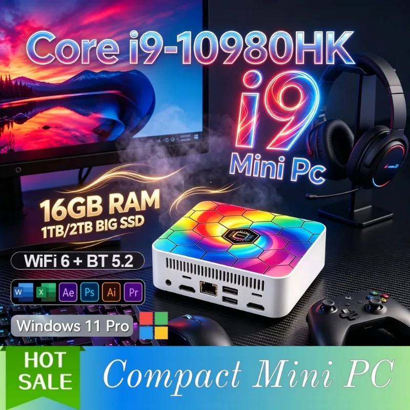 Intel Core i9-10980HK High Speed Mini PC 2026 16GB RAM 1TB/2TB SSD WIFI 6 BT5.2 Gaming Computer Windows 11