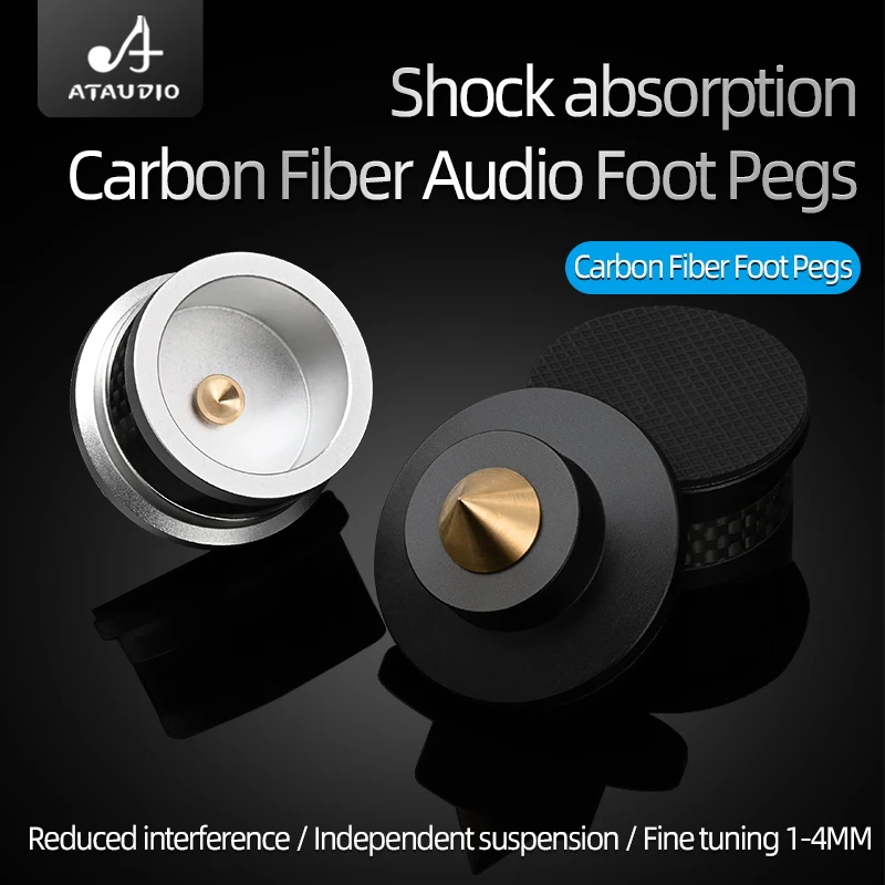 ATAUDIO 4PCS HiFi Speaker Spike Isolation Stands Carbon Fiber Aluminum Alloy Damping Metal Foot Pad Adjustable Cone Speaker feet
