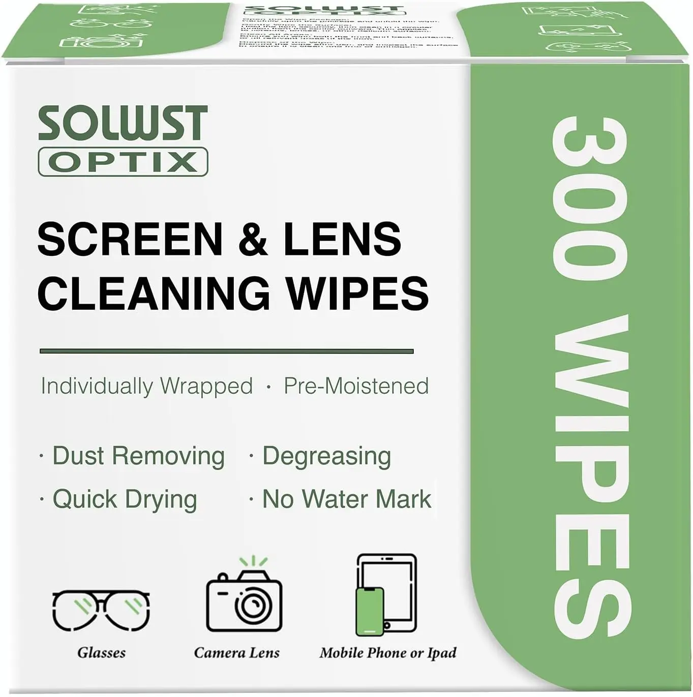 

Optix Lens Cleaning Wipes - 300 Pre-Moistened, Individually Wrapped for Eyeglasses, Camera Lenses, Tablets, Phones, Screens