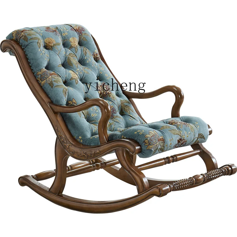 Zc American-Style Solid Wood Rocking Chair Leather Fabric Sofa Pedal Home Living Room Rocking Chair