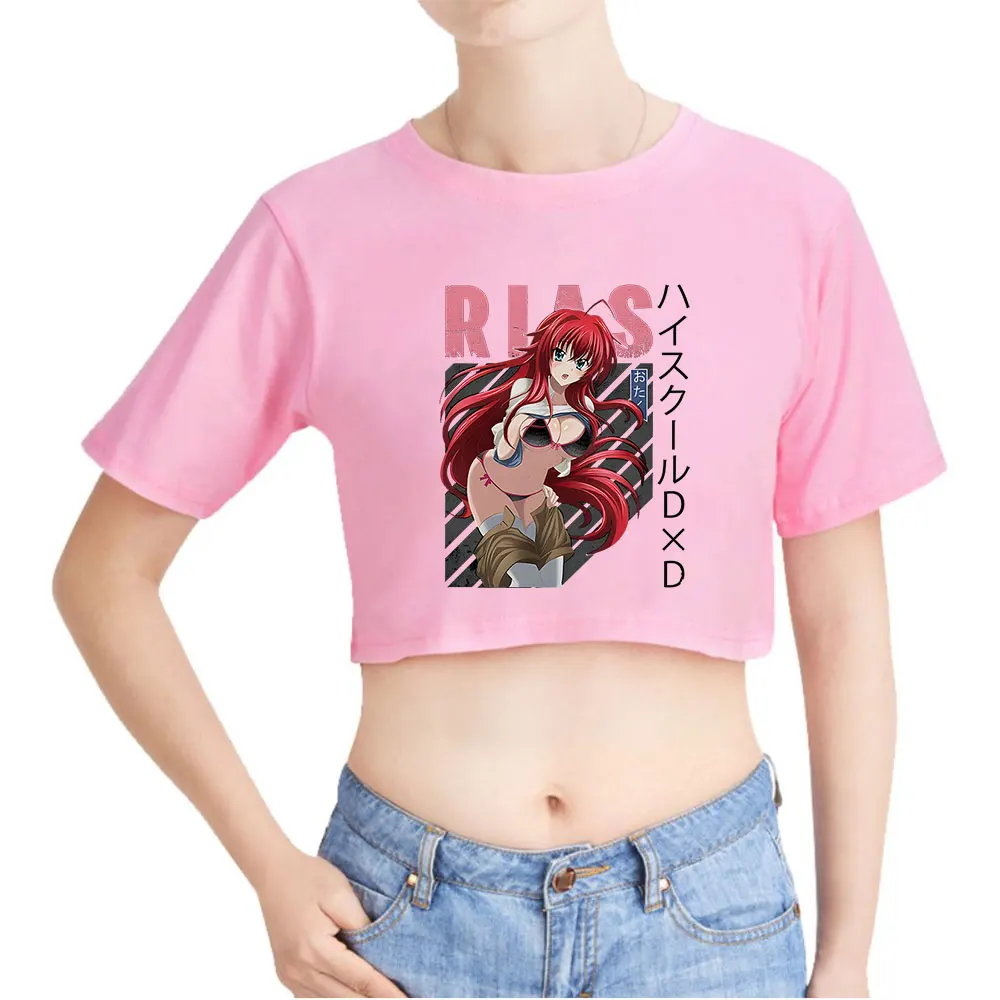 High School DxD Rias Gremory Vintage 90s Crop Top T-Shirt Fashion O-Neck Tops Oversize Tshirt Fashion Women Tee Blusa Y2k Top