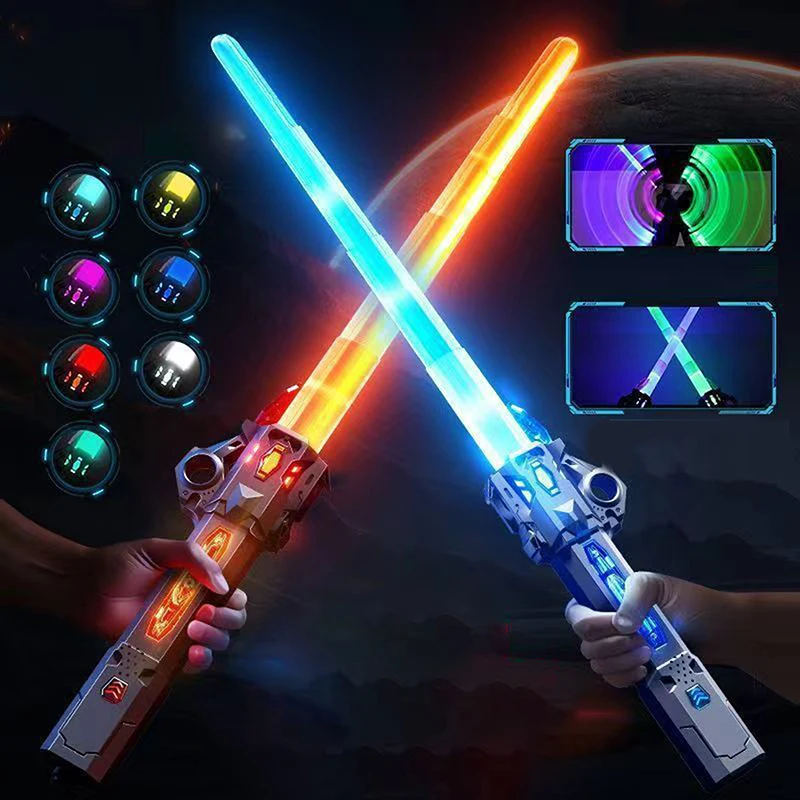 1 conjunto de espada brilhante colorida para crianças, brinquedo 2 em 1, adereço de descompressão rotativo, música telescópica, espada laser para crianças e adultos