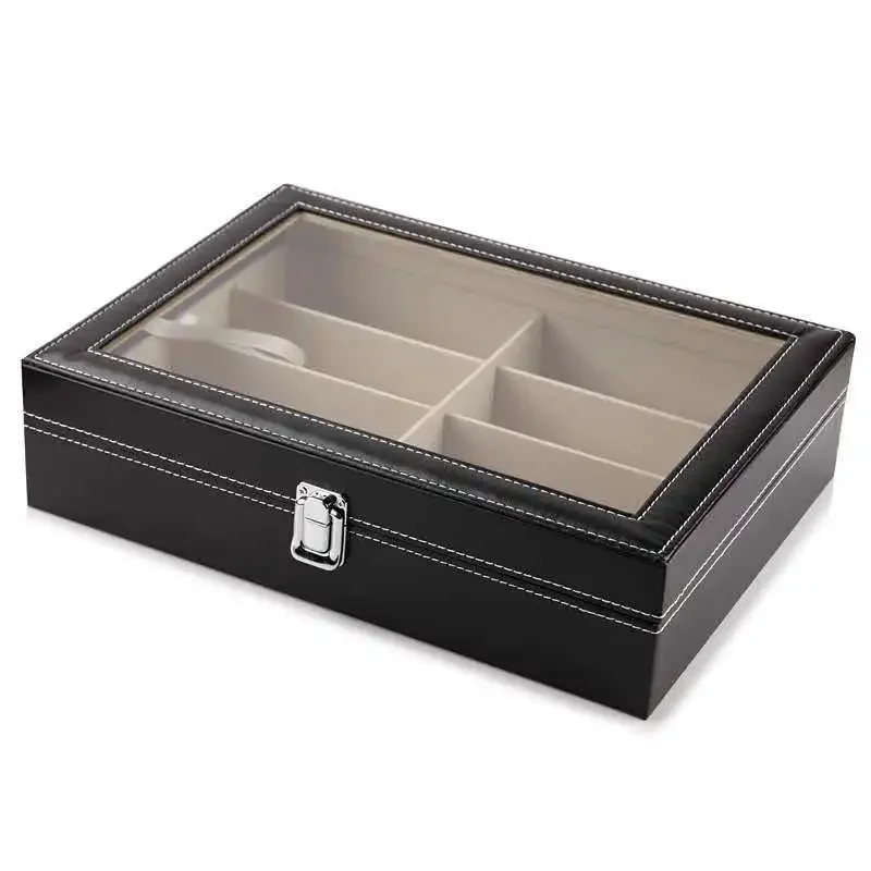 PU Leather Single Layer Eight Grid Glasses Storage Box Jewelry Dustproof Display Ring Necklace Organizer Sundries Cases