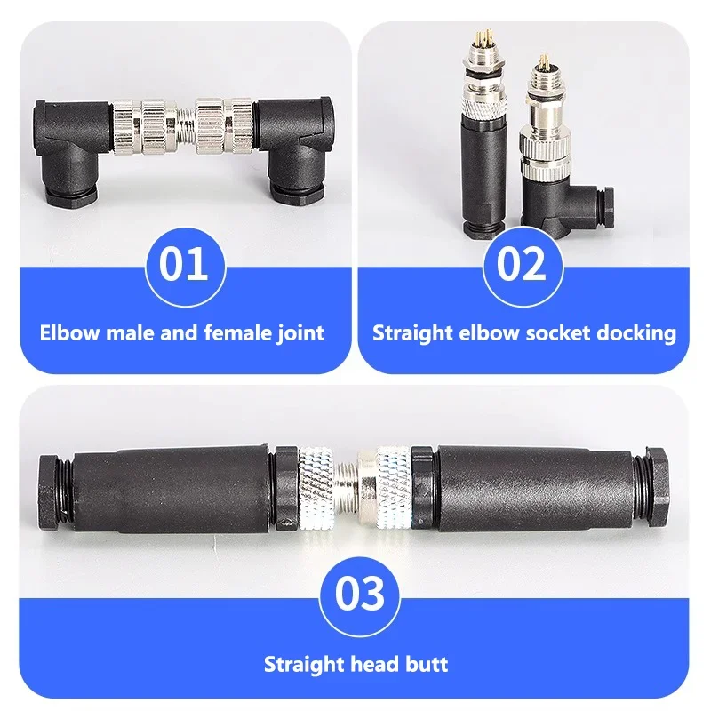 M8 3/4/5/6/8PIN Waterproof Sensor Connector Male&Female Plug Straight Angle Threaded Coupling Panel Mount Flange Socket