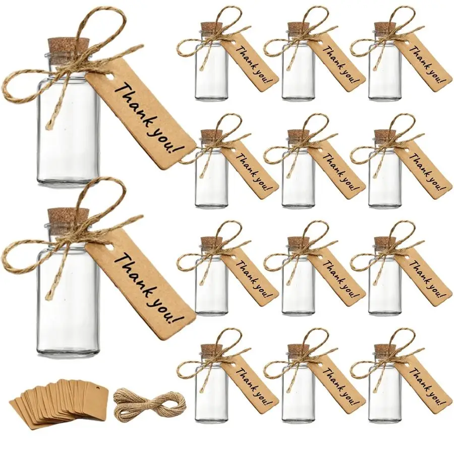 1/5/10/20/50/100pcs DIY Glass Bottle Set with Cork Stoppers, Jute Twine & Labels – Transparent Craft Bottles for Wedding Decorat