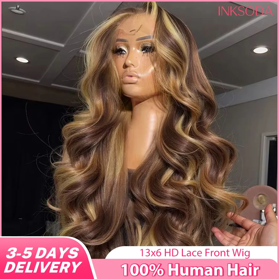 

P4/27 Blonde Brown Wig 13x6 Lace Frontal Wig Colored Human Hair For Women 13x4 HD Highlight Ombre Body Wave Wig Honey Blonde