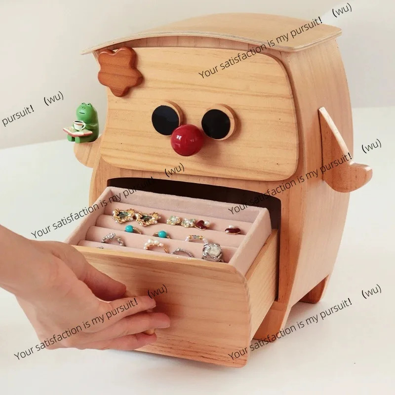 Desktop storage cabinet Wooden cartoon style Small figure storage box Gift household  box Sundries