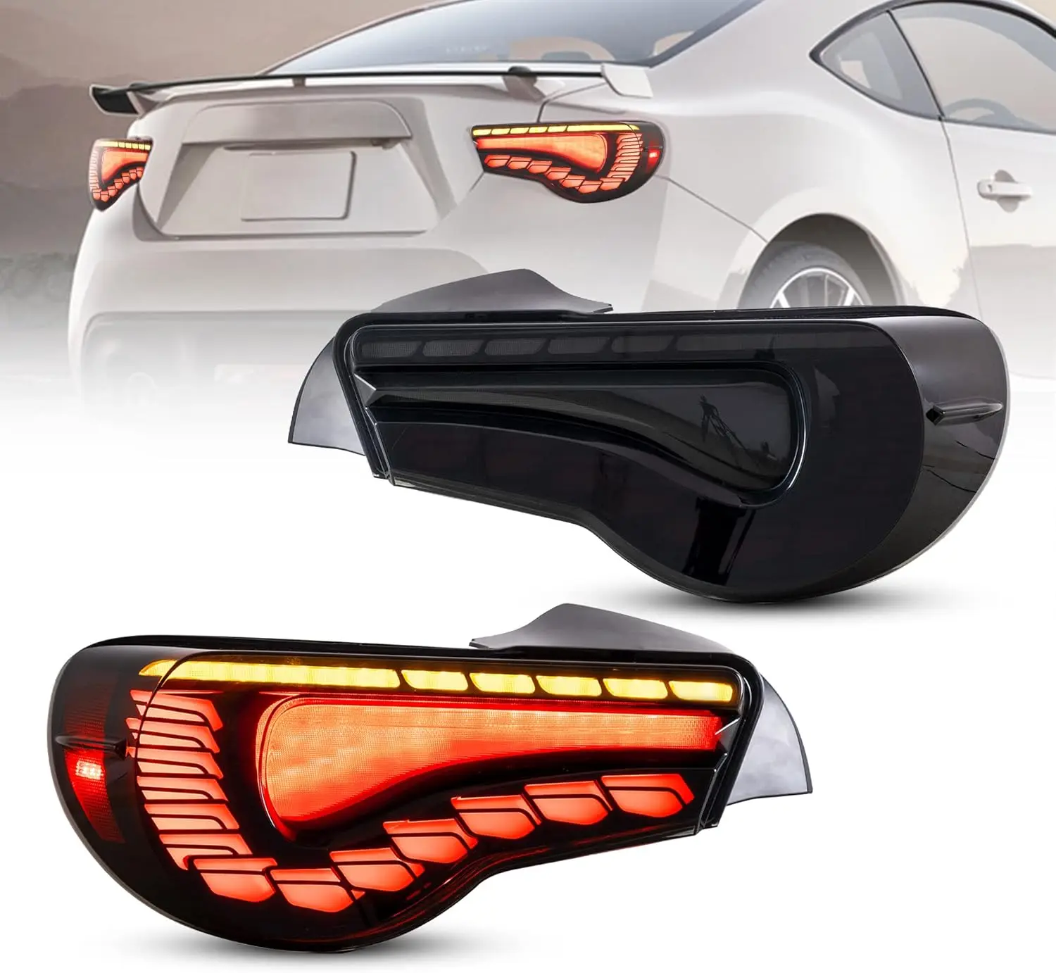 LED Tail lights Compatible with Scion Fr-s 2013-2016 Toyota86/ Subuaru Brz 2013-2020 w/Amber Sequential, w/3D Dynamic Anim