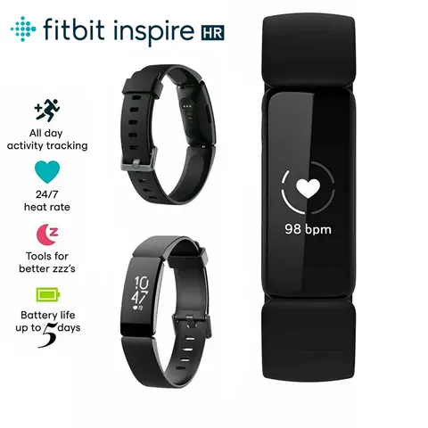 Fitbit Inspire HR 건강 및 피트니스 트래커 스마트 밴드 수면 수영 추적/심박수 방수 스포츠 팔찌 Smartwatch
