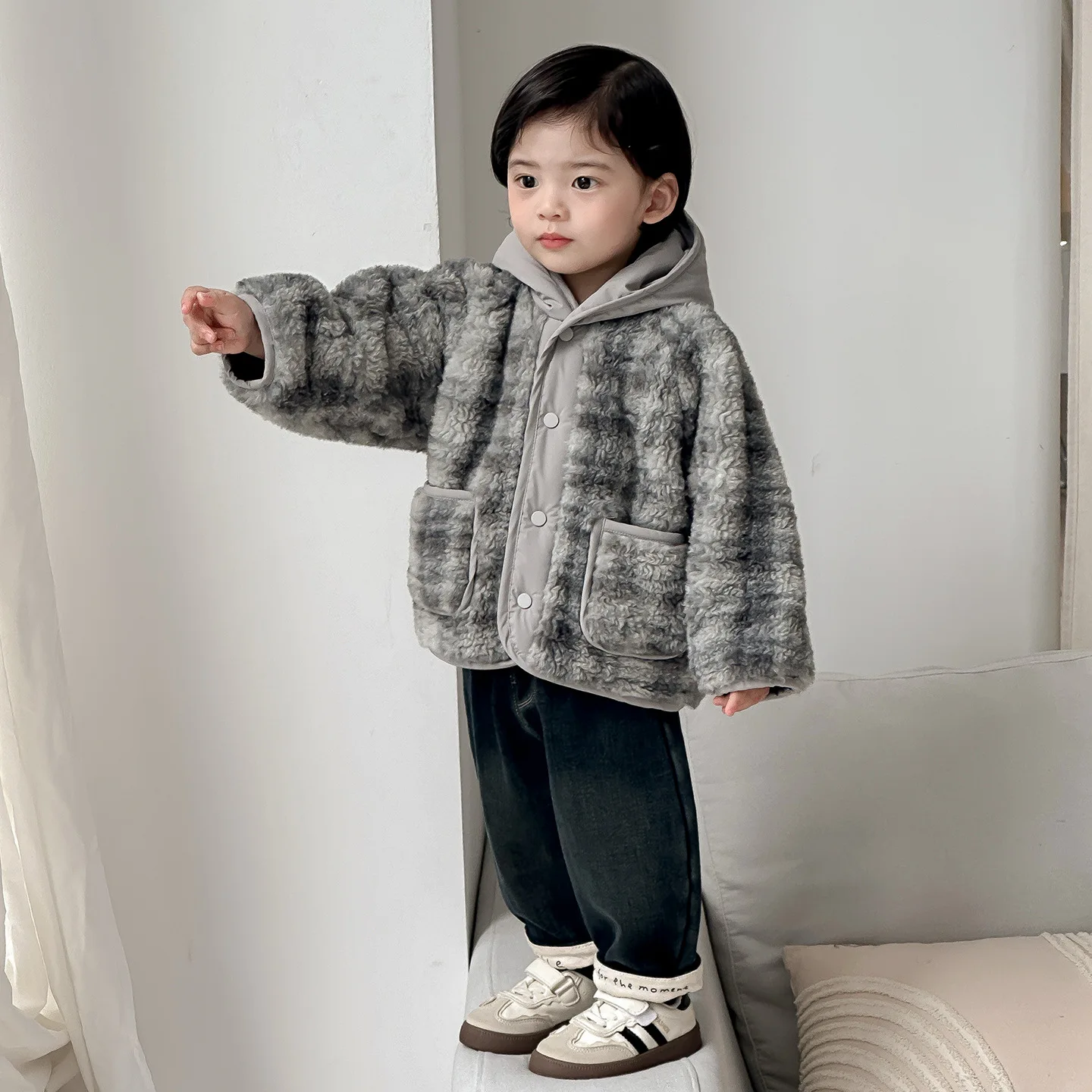 

Children Girls Winter Clothes 2025 Winter Plaid Thick Warm Hooded Wool Kids Baby Girls Jacket Casual Toddler Girl Outerwear Coat