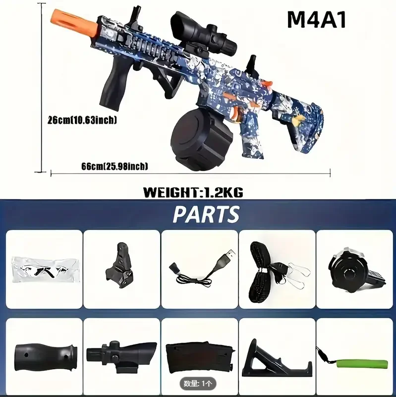 M416 Gel Ball Toy Gun Astronaut Pattern Hot-Selling Boy Game Model with 7.4V Battery and USB Charging Cable