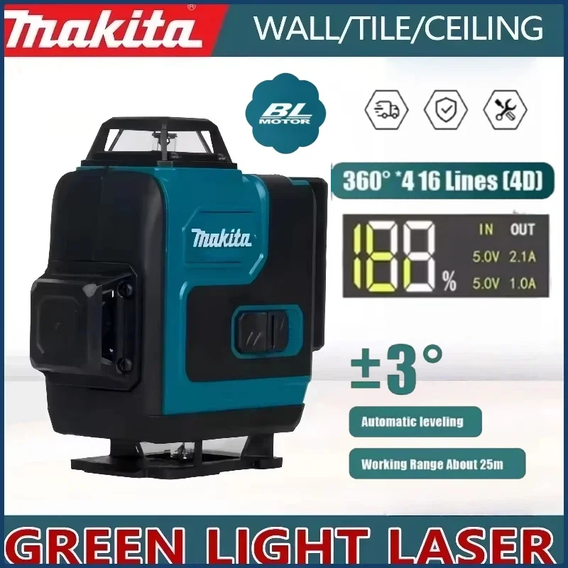 

Makita 16-Line 360° Horizontal Vertical Cross Level High-Precision Green Light Laser High-Precision Wall-Mounted Portable Tools