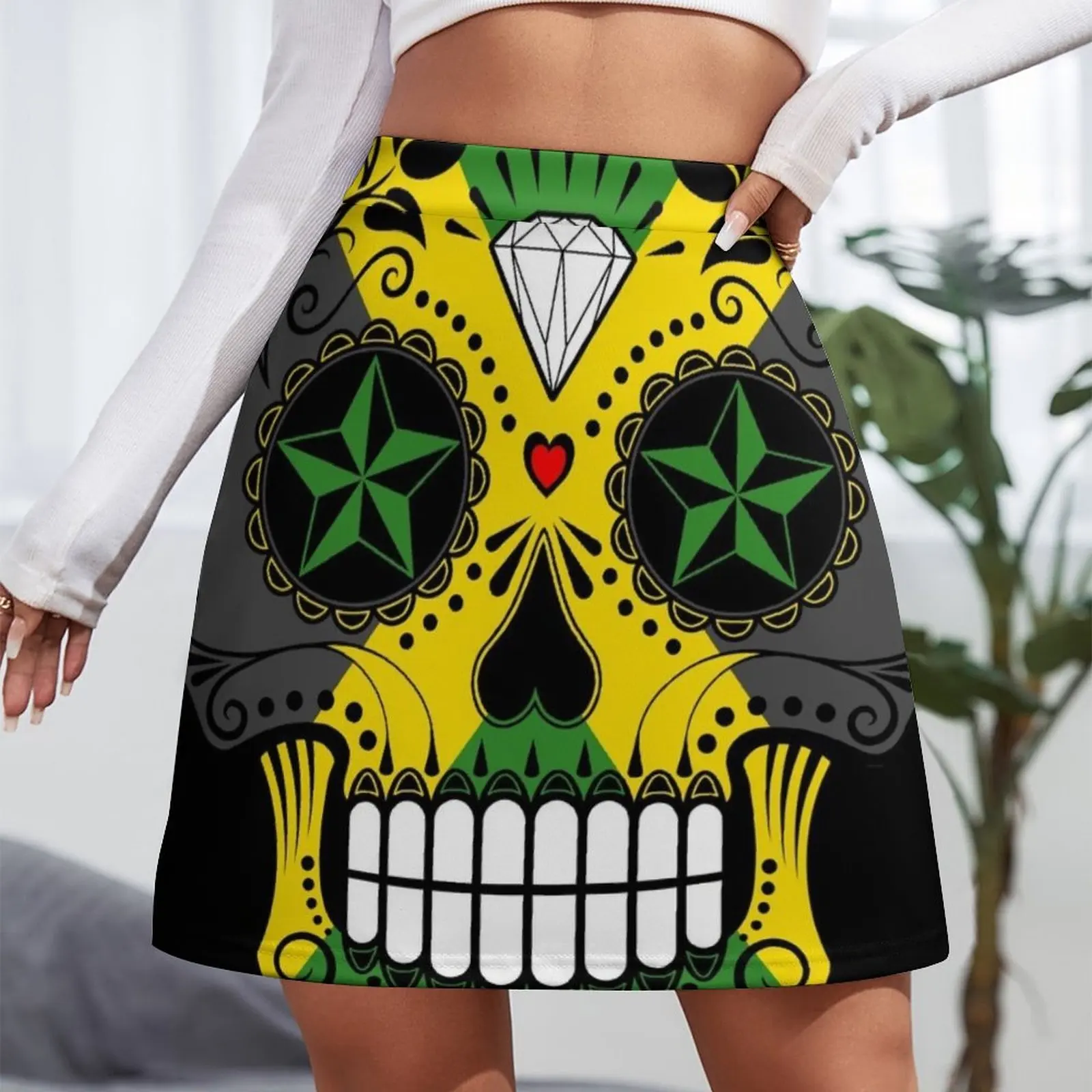 Sugar Skull with Roses and Flag of Jamaica Mini Skirt womans clothing dresses summer woman 2023