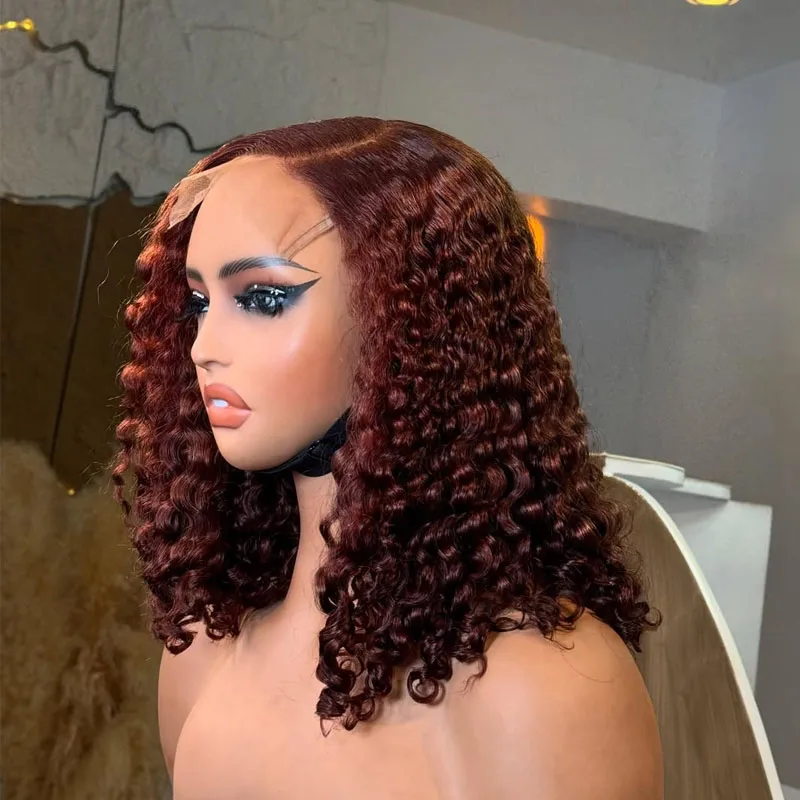 

Natural Glueless Lace Front Copper Brown Deep Wave Human Hair Full Lace Wigs for Black Women Short Bob Curly 5x5 HD Lace Wigs