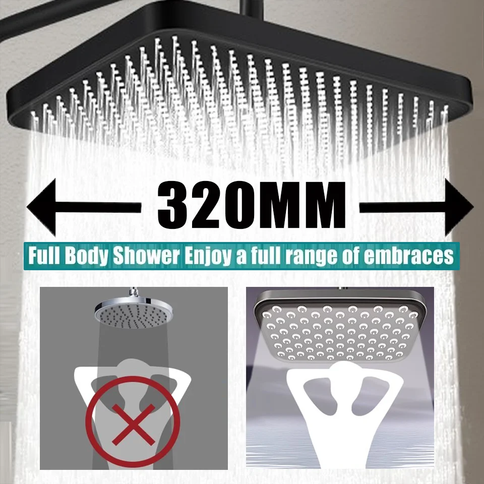 

320MM Big Panel Supercharge Waterfall Shower Head 3 Modes High Pressure Large Flow Rainfall Bathroom Shower Faucet Accessories