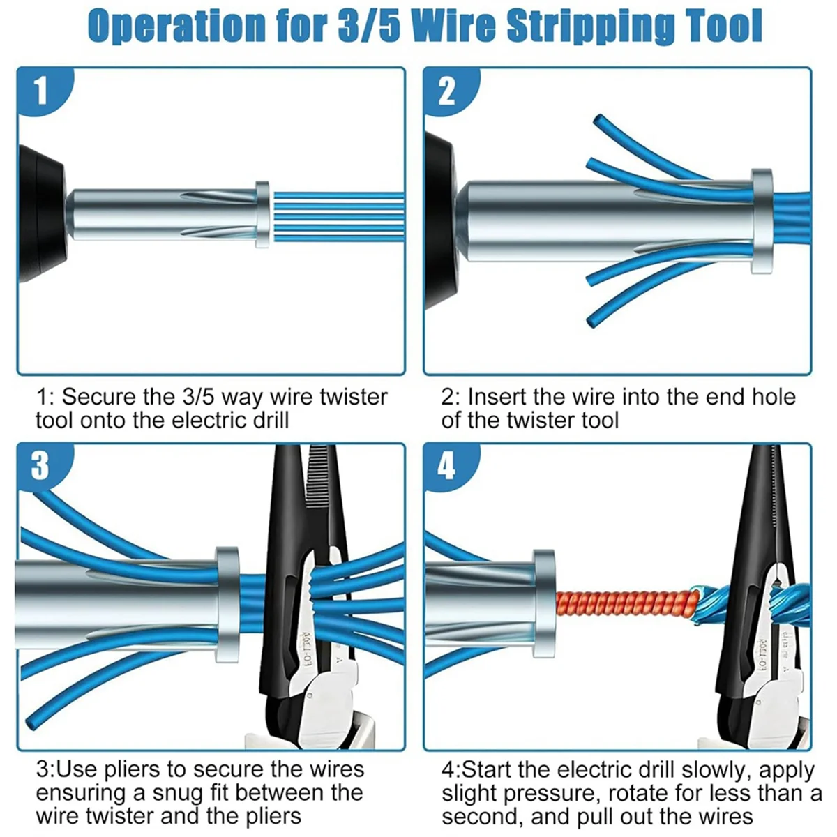 Imagem -02 - Ferramenta Wire Twister para Broca Wire Stripper Ferramenta Twister de Energia Elétrica Way Way Pcs