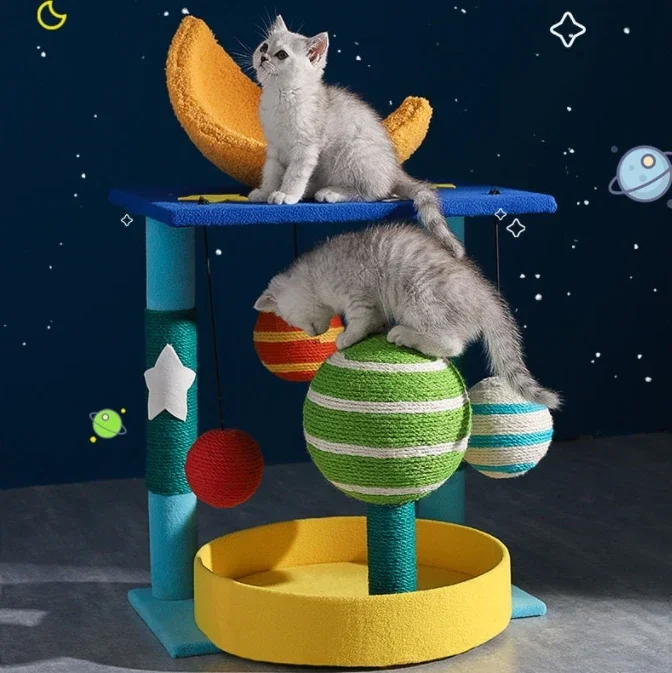 New Modern Space Cat Tree Sun Moon Cat Scratcher Ball Toy Cat Trees Scratcher