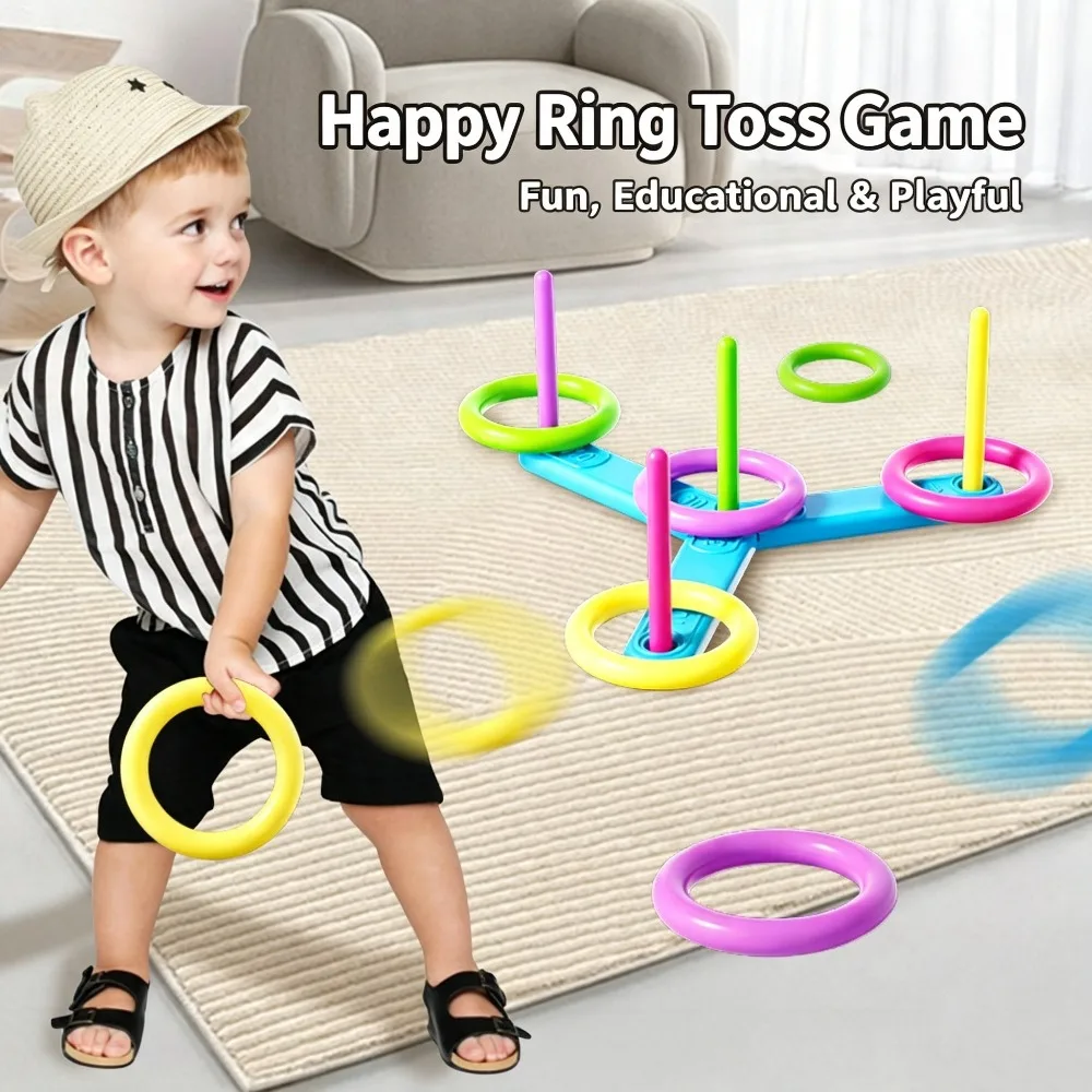 Ring Toss Game Set with Colorful Rings and Pegs Active Outdoor Indoor Sports Toy for Kids Children, Random Color and Style