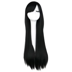 QQXCAIW-Perruque Cosplay Synthétique Longue Droite, Noir, Violet, Rose, Bleu, Argent, Gris, Blond, Blanc, Orange, Marron