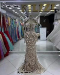 Luxury Champagne Pearls Prom Dresses With A Cape Crystals Special Occasion Dresses Vestidos De Cóctel Engagement Dresses