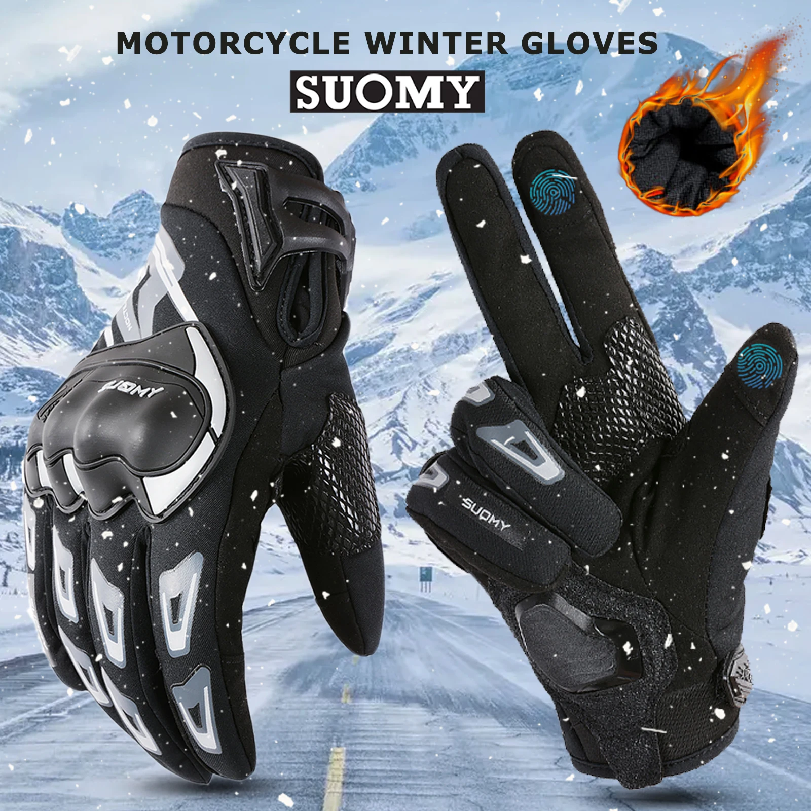 

SUOMY Waterproof Motorcycle Gloves Touch Screen Compatible Motorbike Riding Gloves Men Women Winter Warm Velvet Motocross Biker