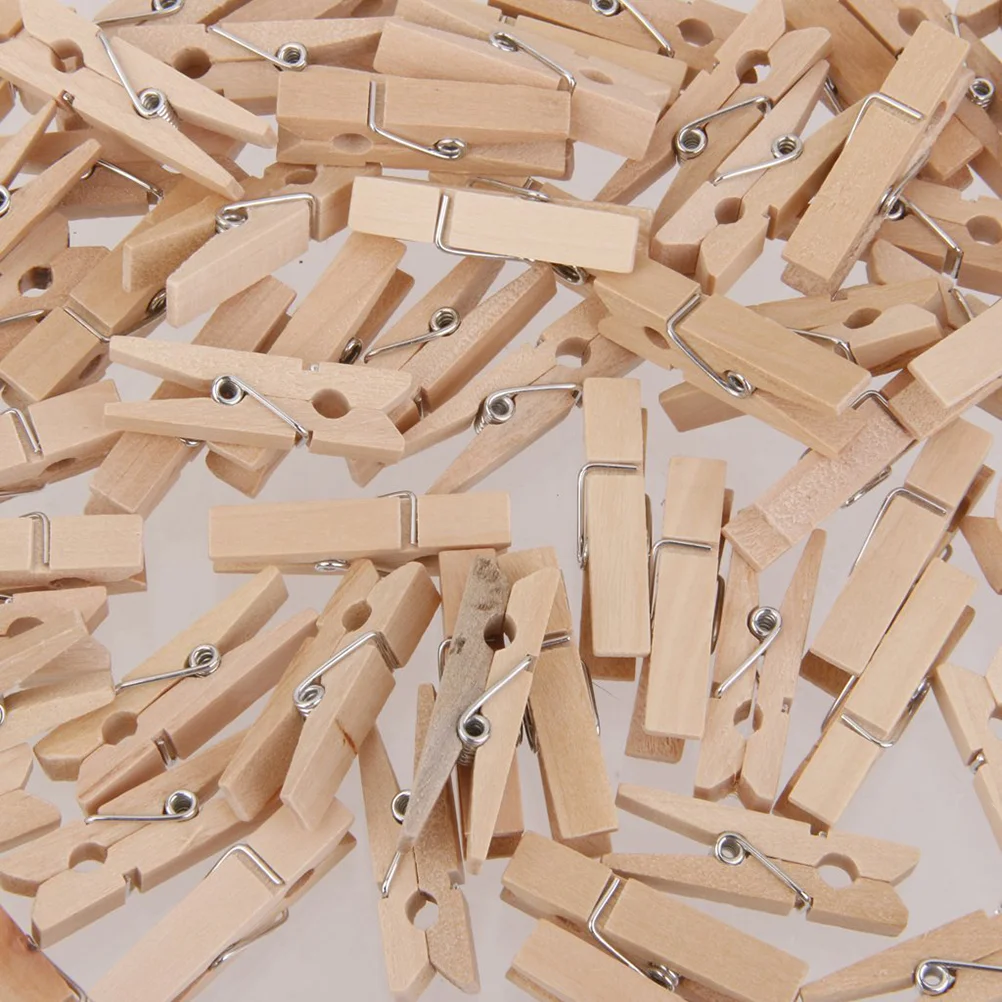 100 Pcs Spring Loaded Pin Clothes Pins Clothespin Craft Clip Picture Hangers Photo Paper Peg Wooden Outdoor