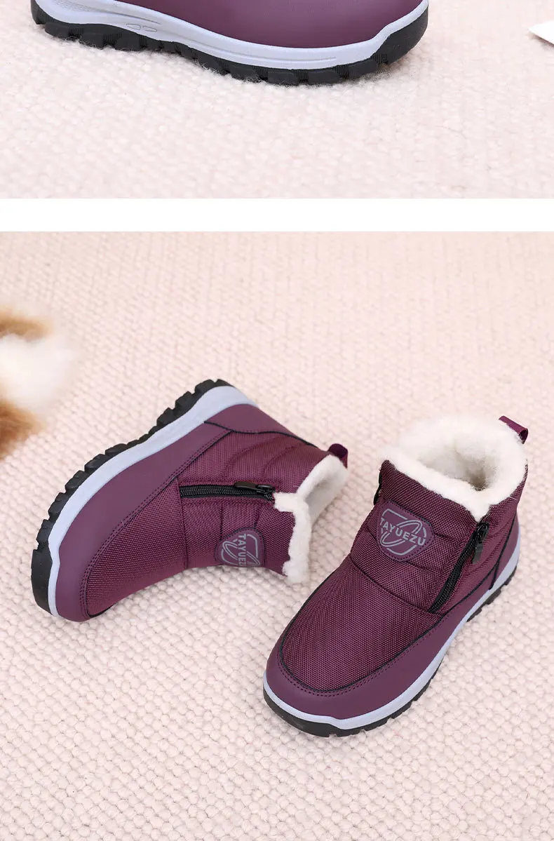 Damen Winter-Schneestiefel mit Kunstfell-Futter, seitlichem Reißverschluss, kurze Knöchelstiefel, rutschfeste dicke Gummisohle, warme Outdoor-Freizeitschuhe für den Winter. – Detail 11