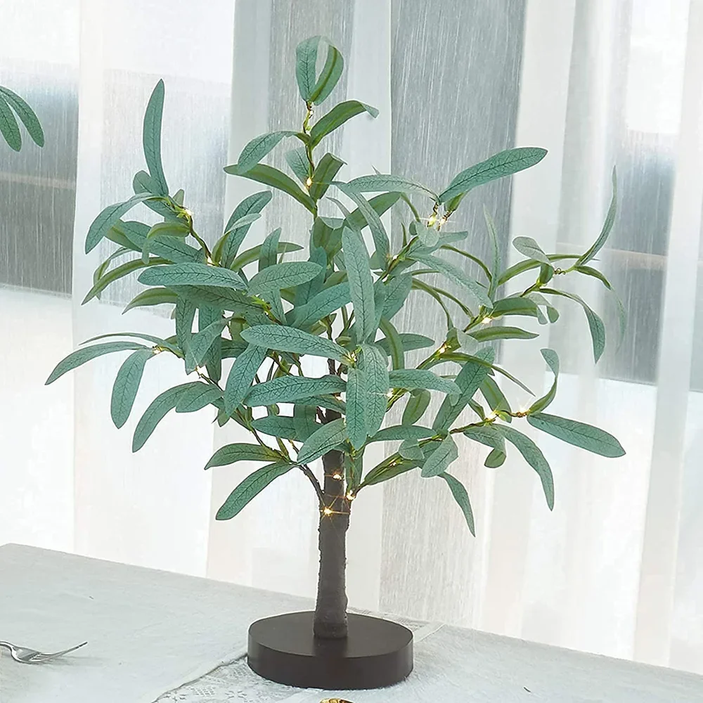 LED Olive Tree Bonsai Tree Lamp USB Battery Operated Fairy Night Light for Home Bedroom Party Wedding Office Decor Table Lamp