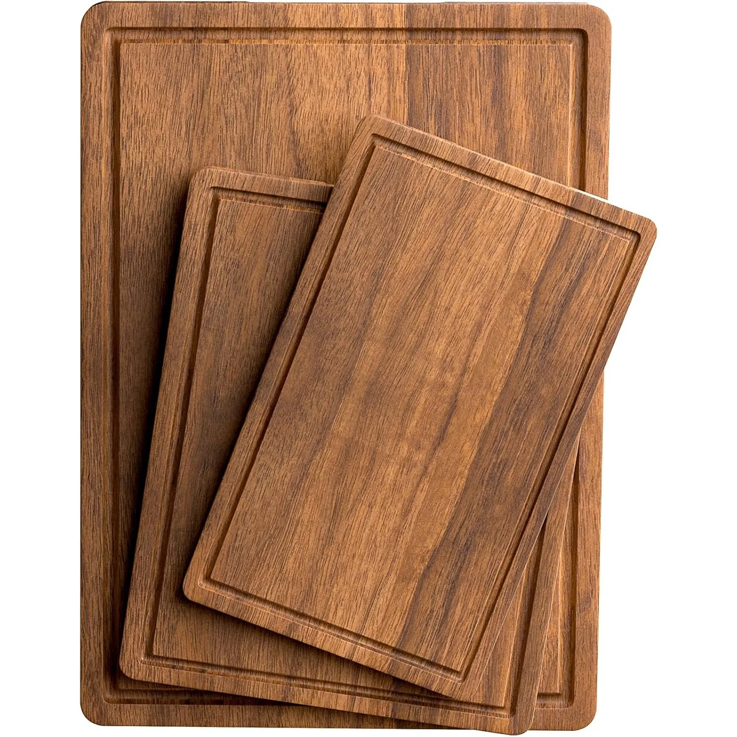 

3-piece set of lovewood cutting boards for kitchen use, with juice trough cutting boards (17x12, 12x10, 12x7 inches)