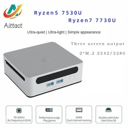 AITTACT New Mini PC AMD Ryzen5 7530U Ryzen7 7730U 2000 MHz GPU Windows 10/11 DDR4 Suporte 64GB RAM WiFi6 NUC