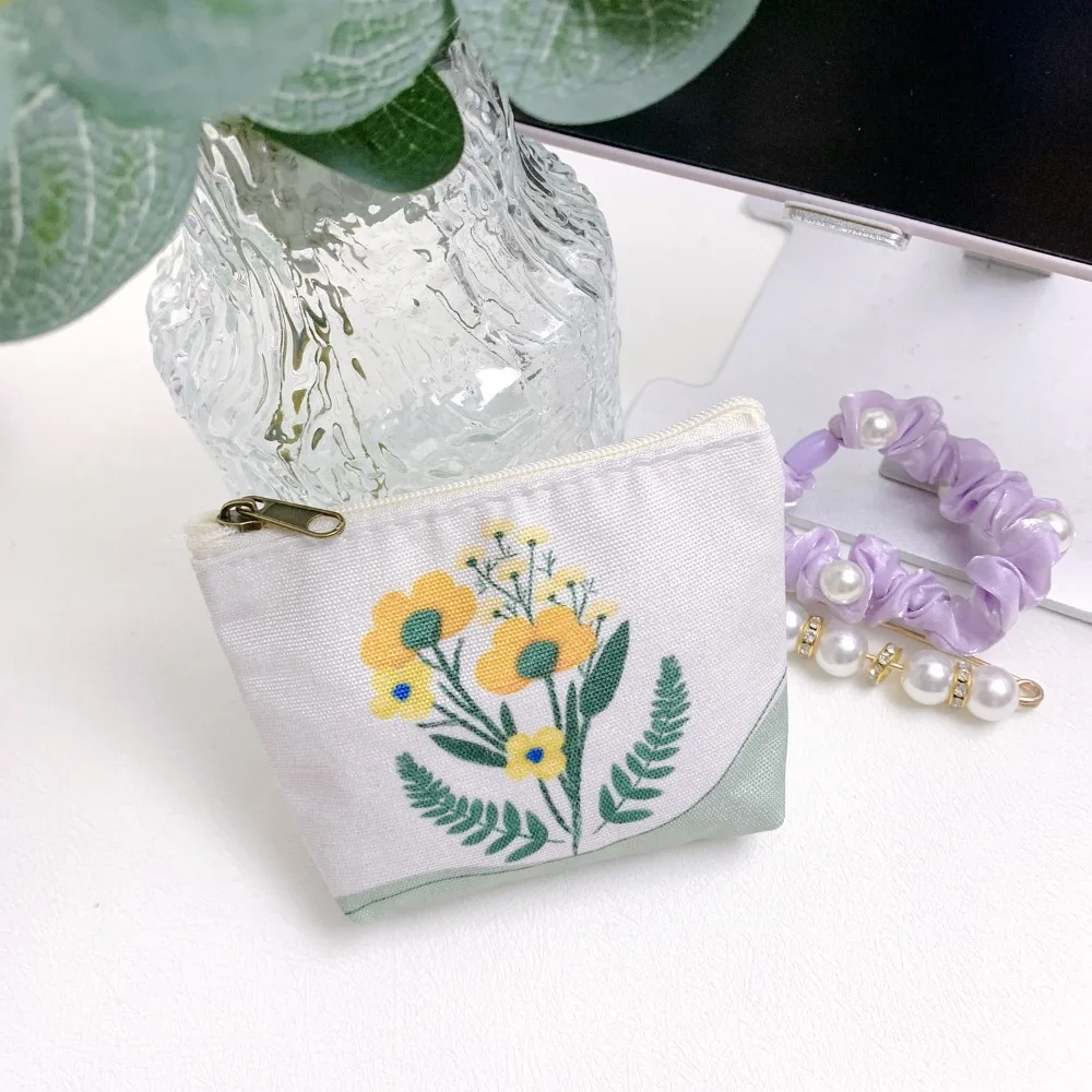 Mini Printed Coin Small Pouch Polyester Flower Canvas Zero Wallet Colorful Zipper Chinese Style Purse Travel