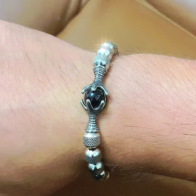 Luxury 8mm Stainless Steel Beads Dragon Claw Charms Man Bracelet Jewelry Christmas Gift