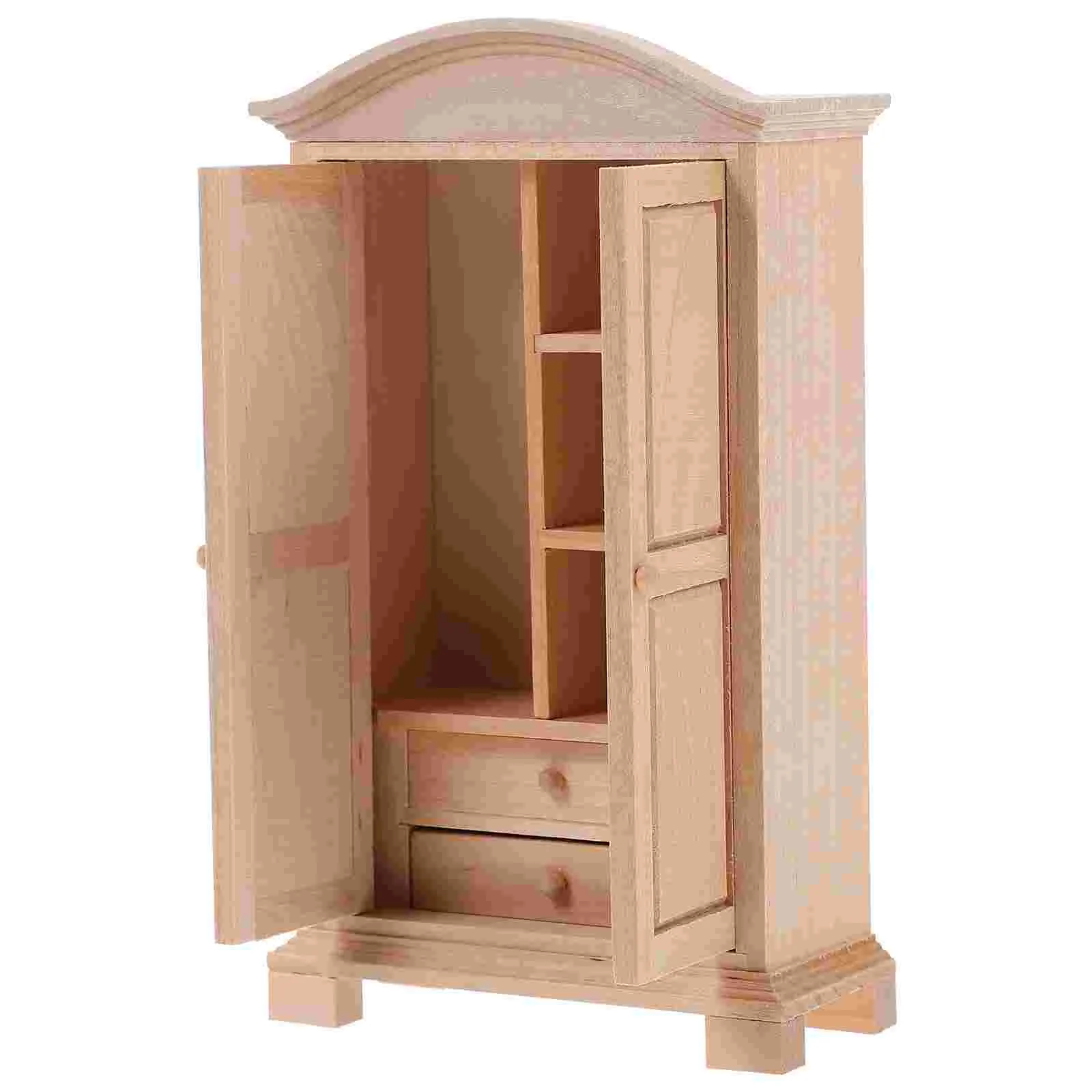 

Mini Wooden Wardrobe Dollhouse Miniature Closet Model House Layout Prop Furniture Realistic Shape iginal Wood