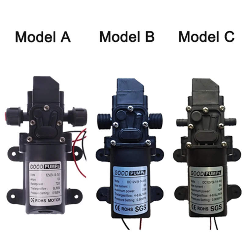 Bomba de agua eléctrica agrícola, microbomba de diafragma de alta presión negra, multiusos, CC de 12V, 70W