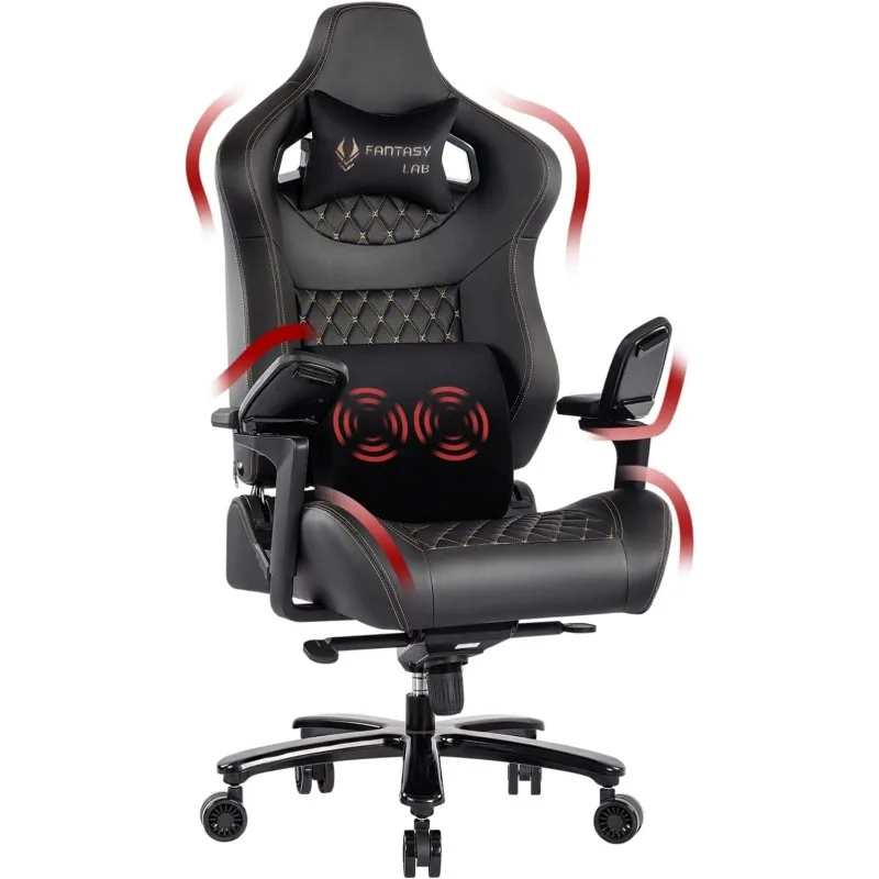 Big and Tall Gaming Chair Gaming Chair 450lbs with 6D Flip-up Armrests, Massage Waist Pillow, Headrest Gaming Chair f