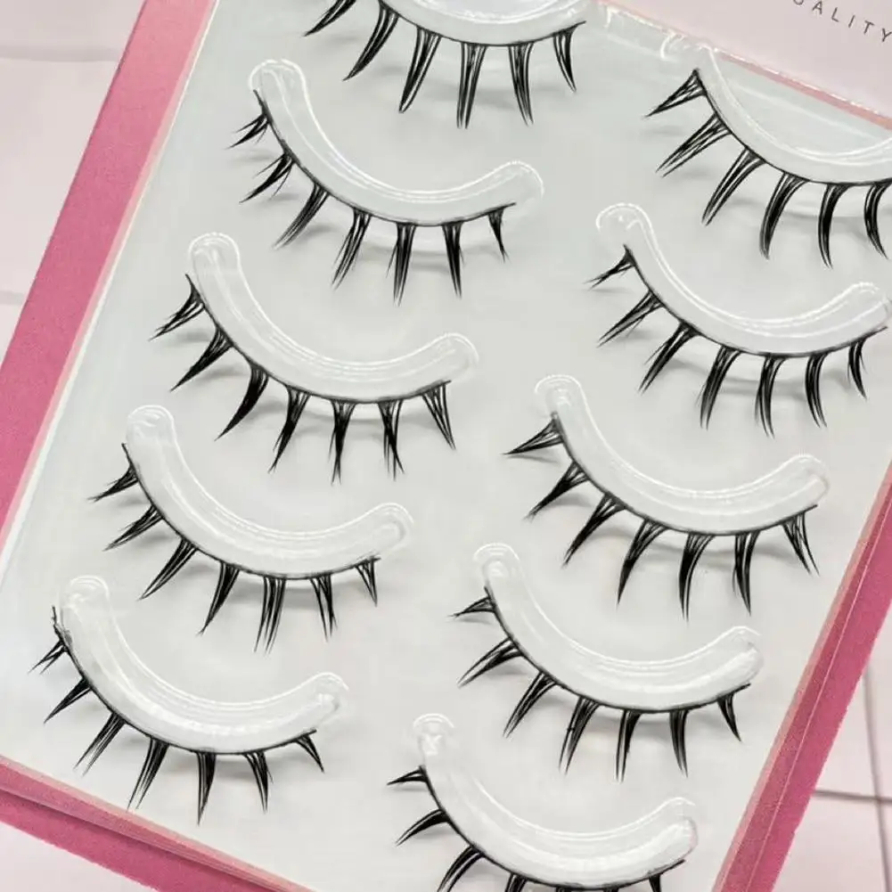 5 Paar Cosplay Air Falsche Wimpern Little Devil Manga Anime Verlängerungswimpern Transparentes dünnes Band Nasse stachelige Wimpern Make-up – Detail 10