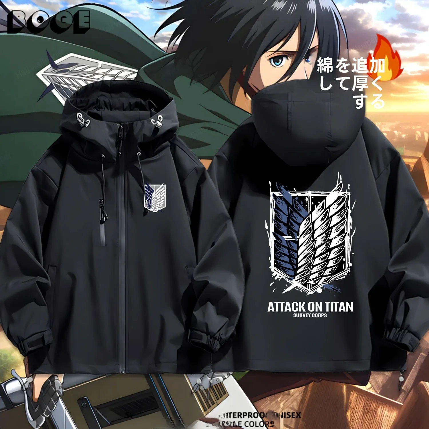 atta-on-titan-freedom-wing-thiened-jaet-a-capuche-decontracte-polyvalent-coton-polyester-vetements-d'exterieur-impermeable-pour-les-jeunes-en-plein-air