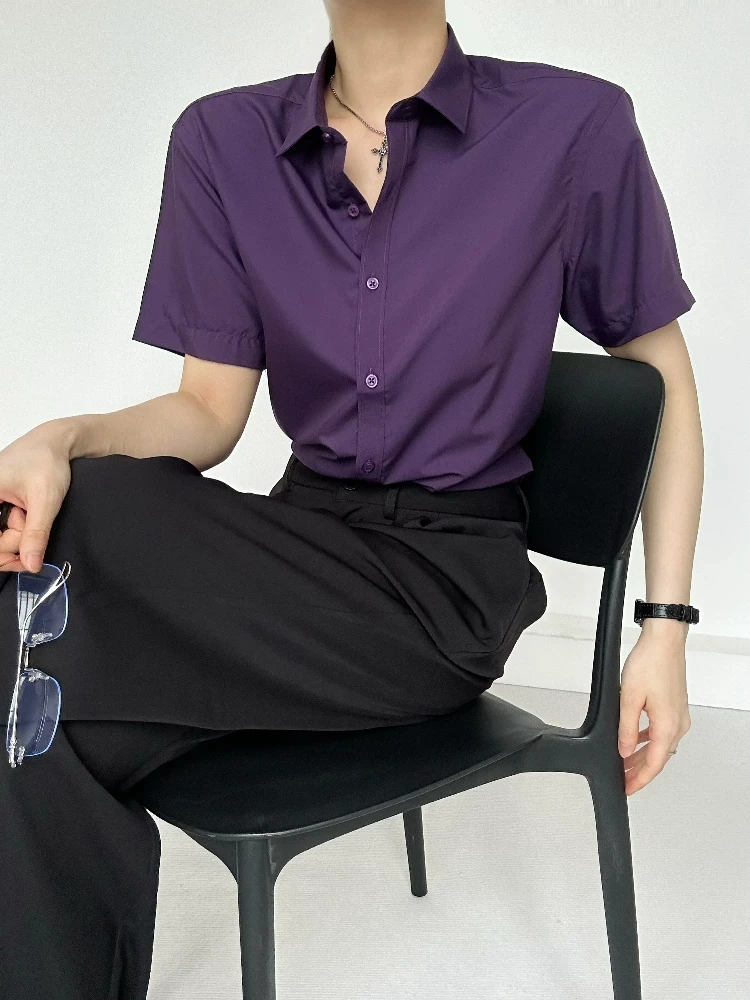 Casual Lightweight Short Sleeve Purple Shirt Breathable Summer Polyester Blend Elastic Leisure Shirt for Men And Women