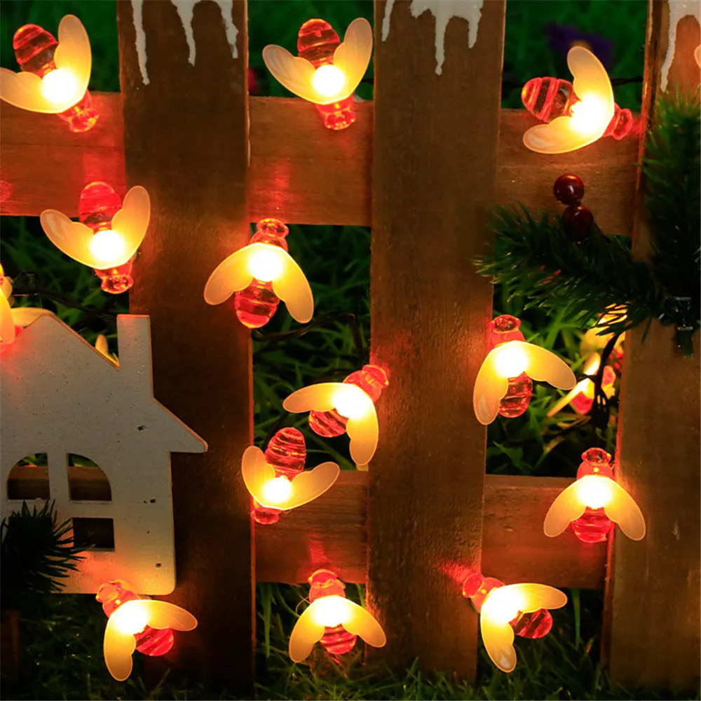 

20/50/100LED Solar Bee String Lamp Outdoor Fairy Light Garland 8 Modes Waterproof Patio Garden Garland Party Decor