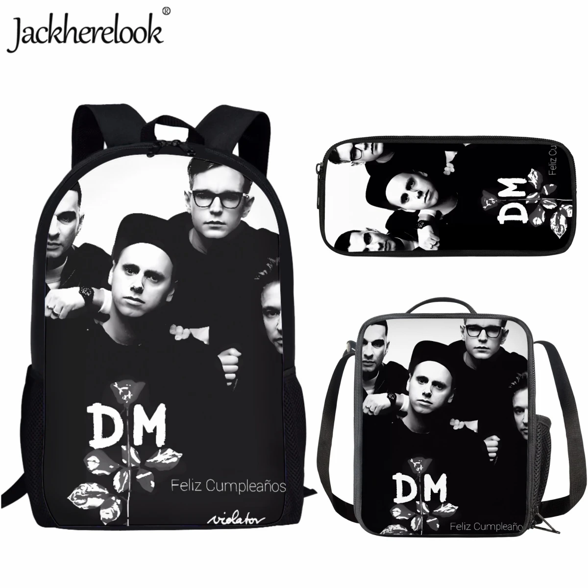 

Jackherelook Fashion Trend Depeches Band Mode Print School Bag 3pcs/set for Teen Backpack Kids Bookbags Lunch Bag Pencil Case