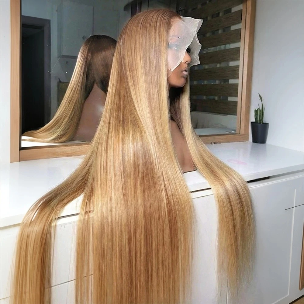 

Синтетический парик-фронталь 13x6 HD с прямой текстурой, омбре, цвет медовый блонд, для женщин